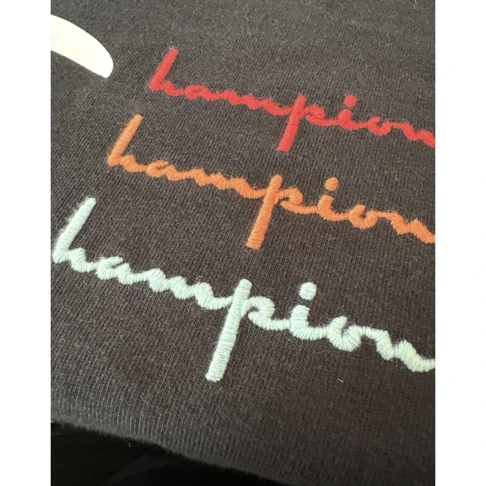 Champion Shirt Mens XL Black Big Logo Script‎ Front Graphic Tee Short Sleeve